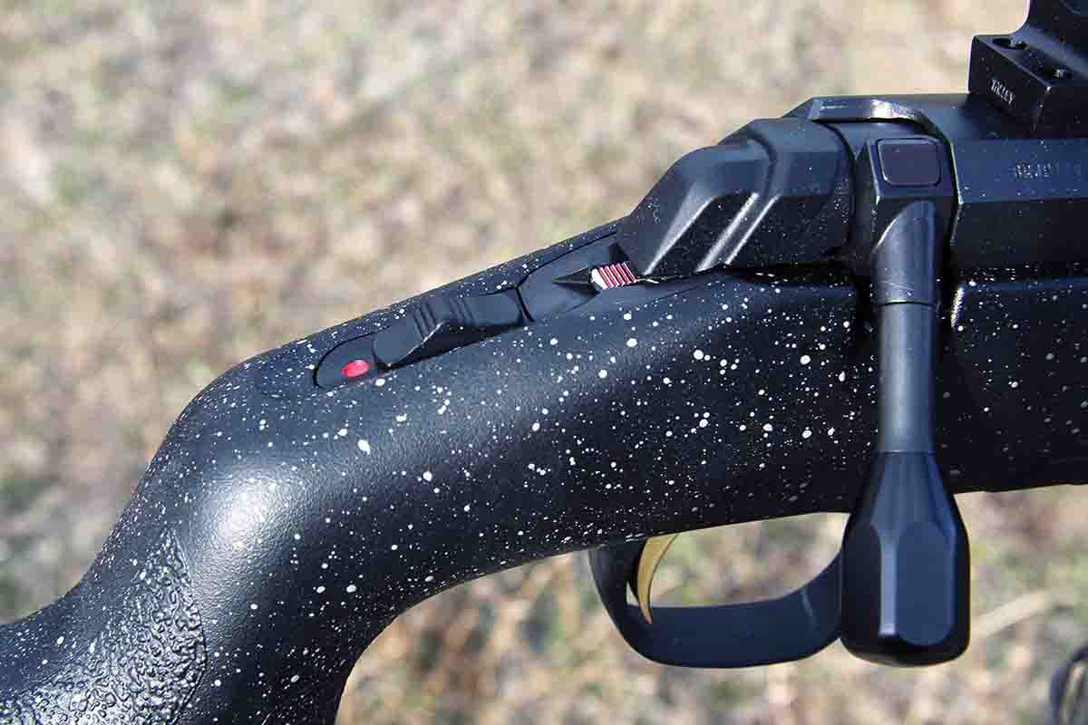 The X-Bolt Max LR includes a red cocking indicator tab, a tang safety and a bolt release button (top of bolt handle) that allows unloading while it is on “safe.”
